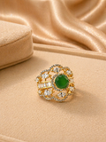 Adjustable Ruby Red/Green Floral Statement Ring with Diamond Look Detailing