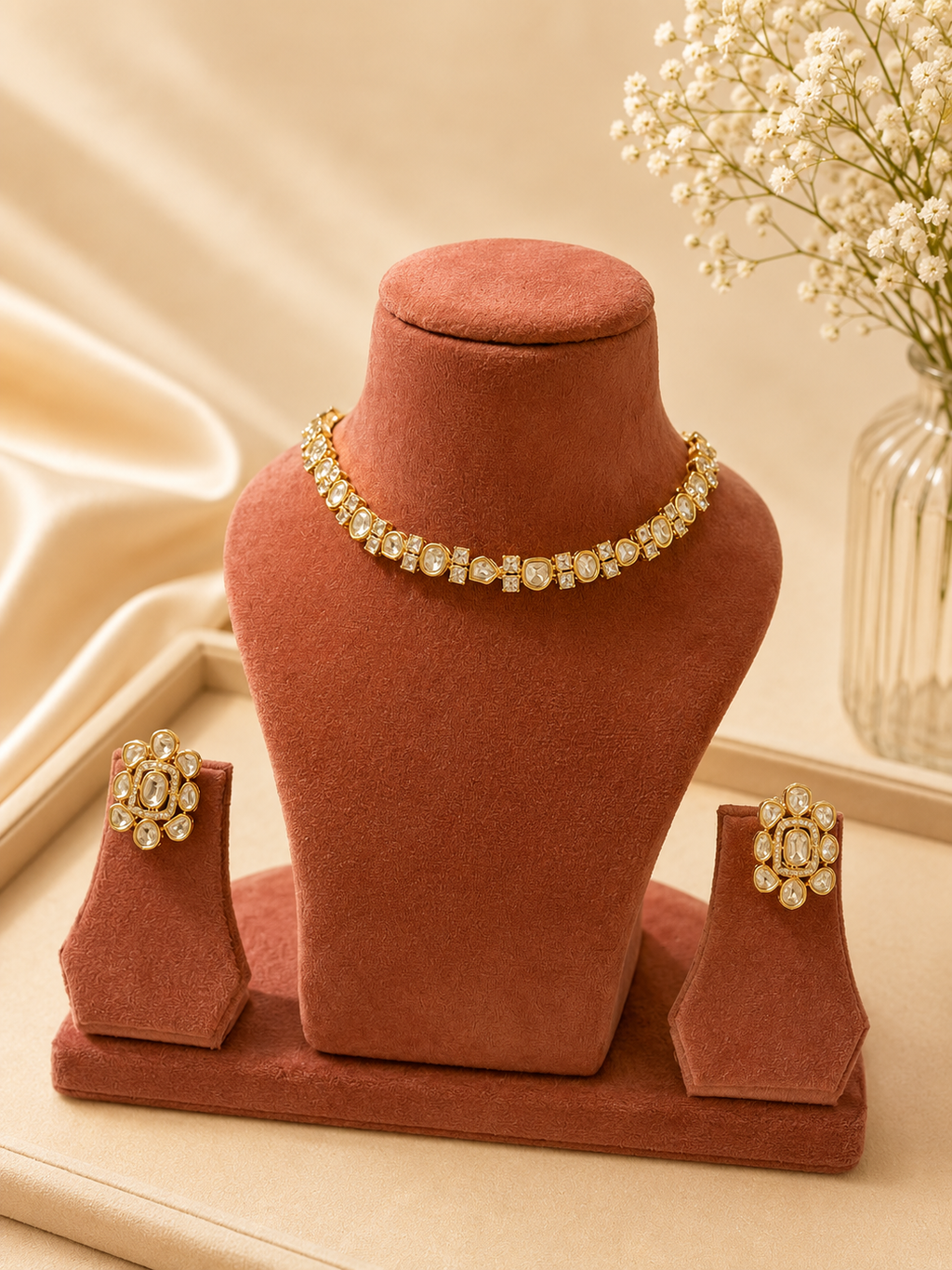 Royal Kundan Choker Necklace Set with Statement Earrings