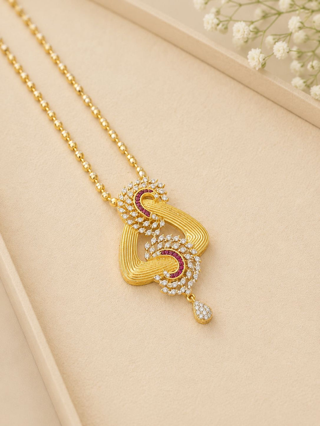 Ruby Infinity Pendant Necklace Set