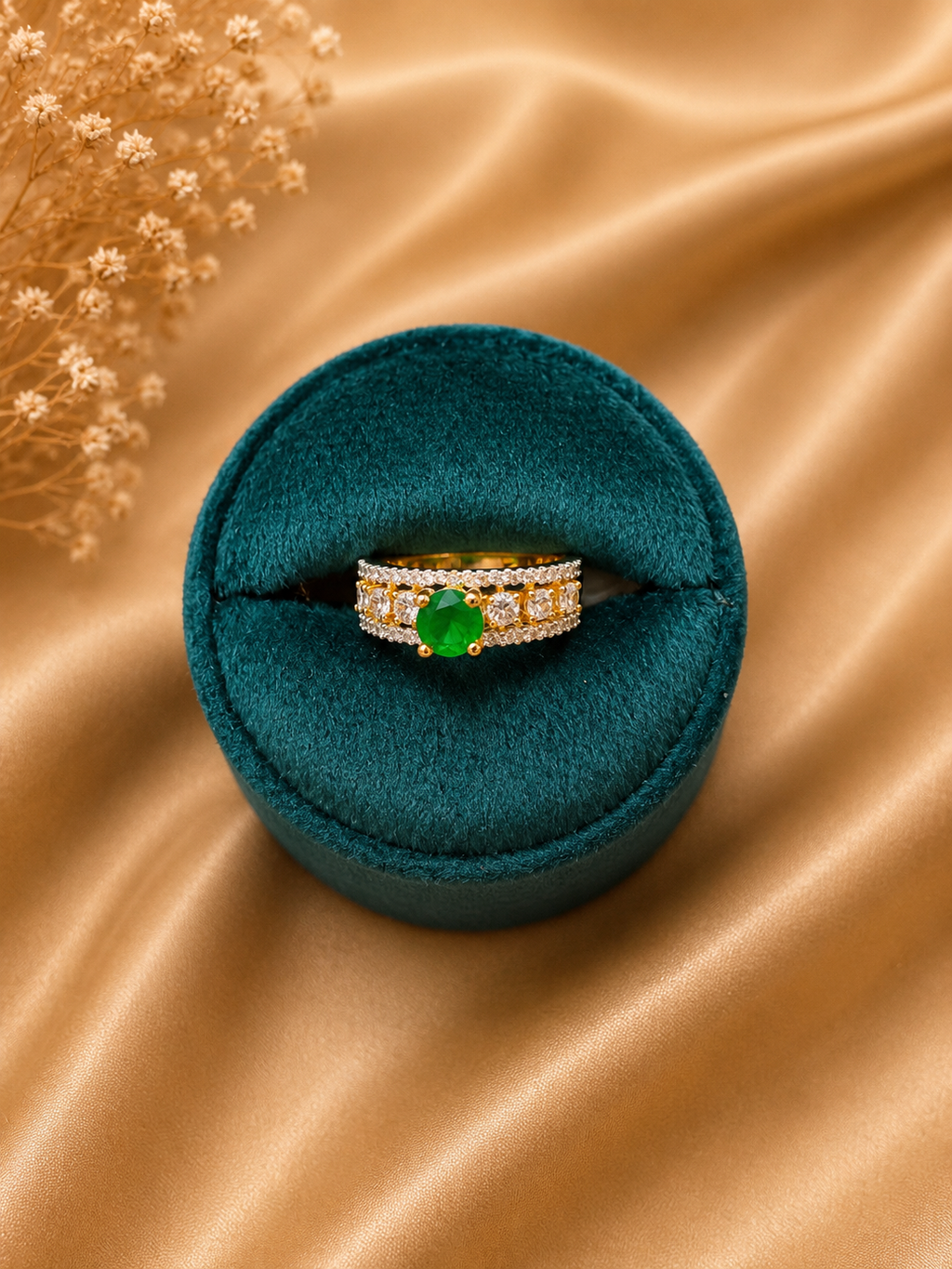 Emerald Clover Ring | American Diamond Designer Statement Ring for Women