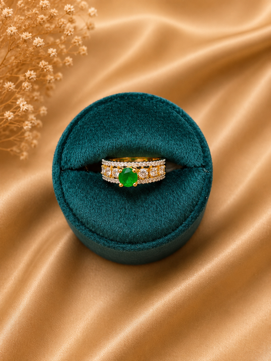 Emerald Clover Ring | American Diamond Designer Statement Ring for Women