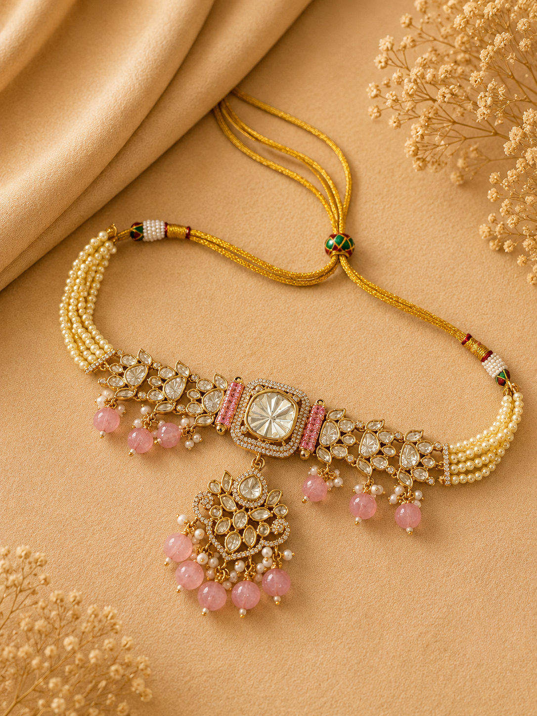 Emerald Kundan Choker Necklace Set