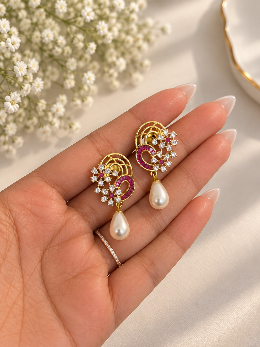 Pink & Pearl Designer Pendant Necklace Set | Statement Jewellery