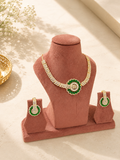 Emerald Halo Diamond Look Necklace Set | Green Stone American Diamond Jewellery