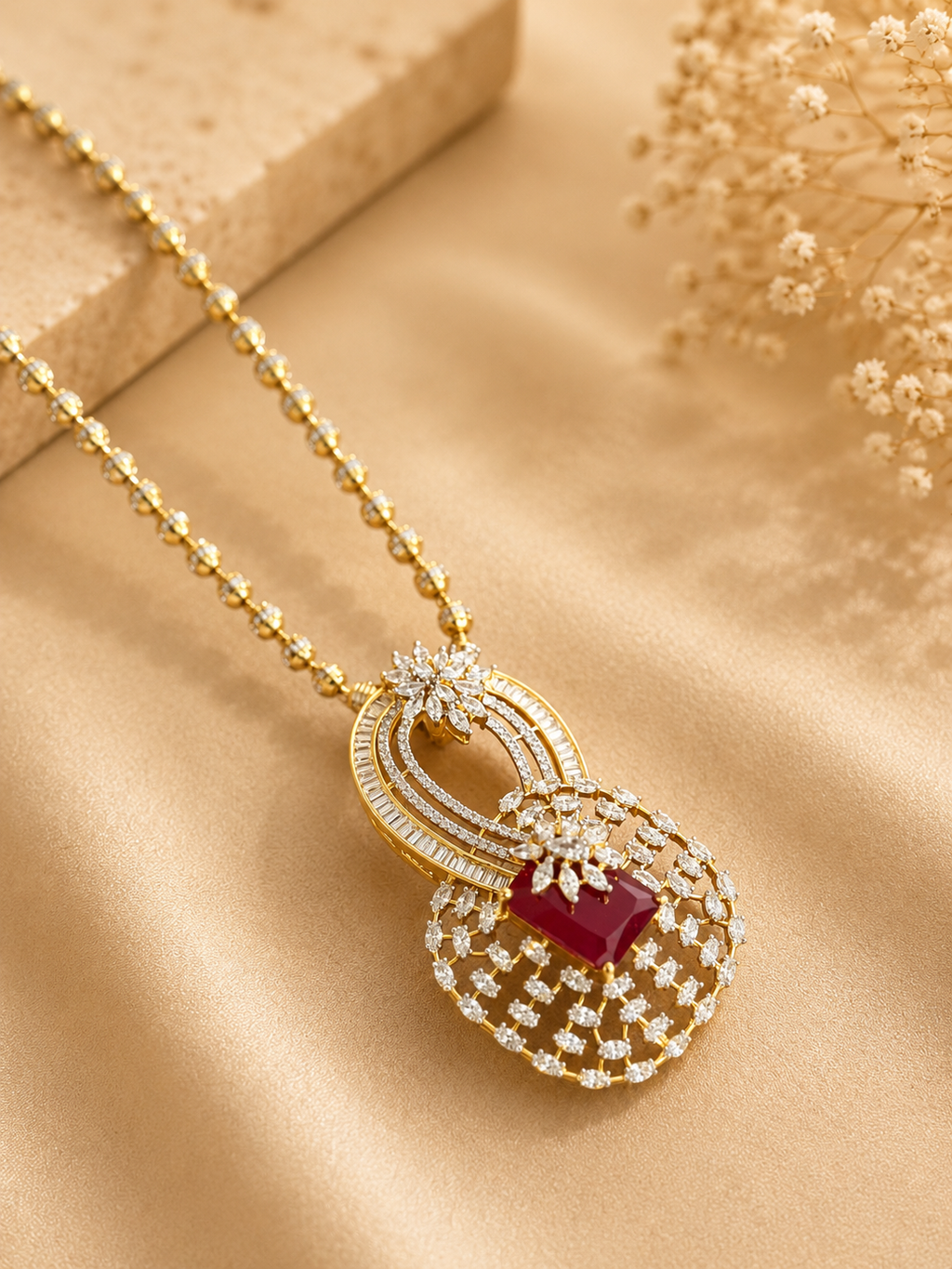 Ruby Stone Designer Pendant Necklace Set for Women