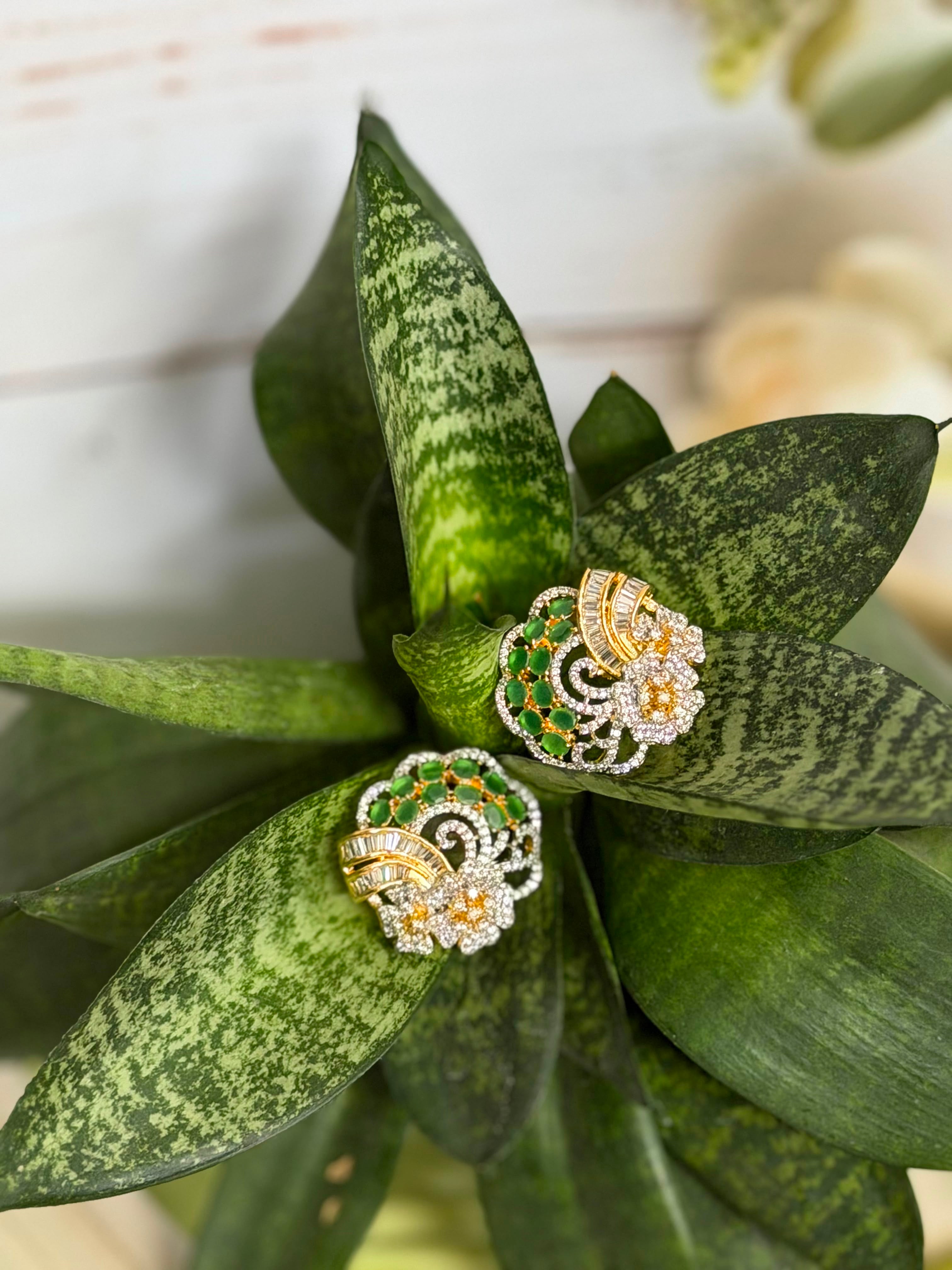Emerald Floral Pendant Set | Green Beaded Necklace Set | Anti Tarnish Jewellery