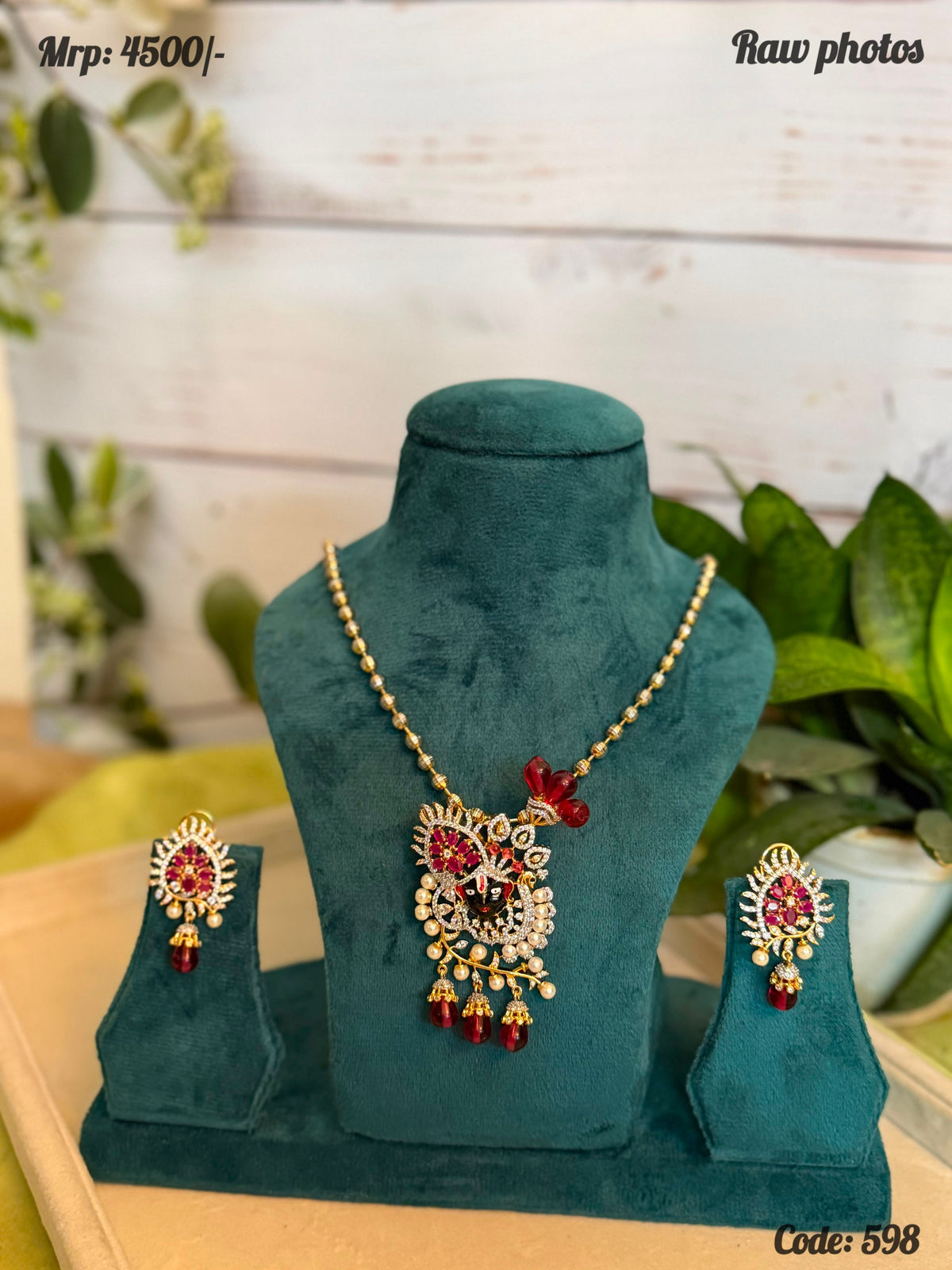 Red Krishna Pendant Necklace Set | Temple Jewellery | House of Orna