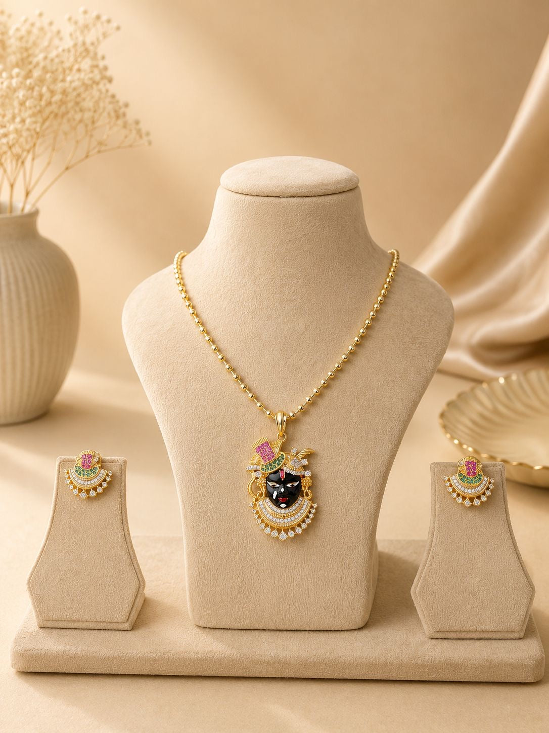 Krishna Face Pendant Necklace Set