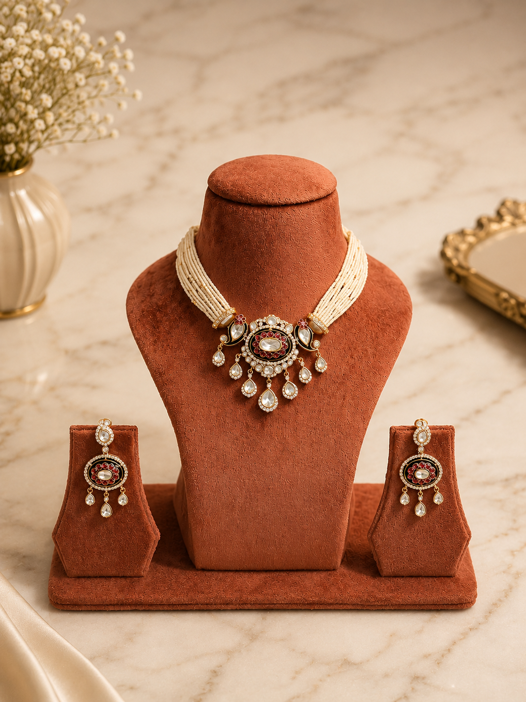 Pearl Kundan Choker Set | Traditional Ruby Bridal Jewellery