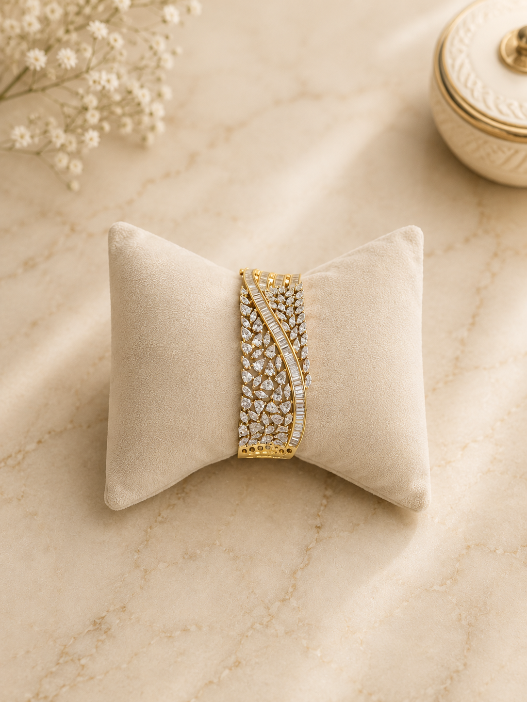Celeste Diamond Look Broad Kada Bracelet | Luxury Crystal Statement Cuff