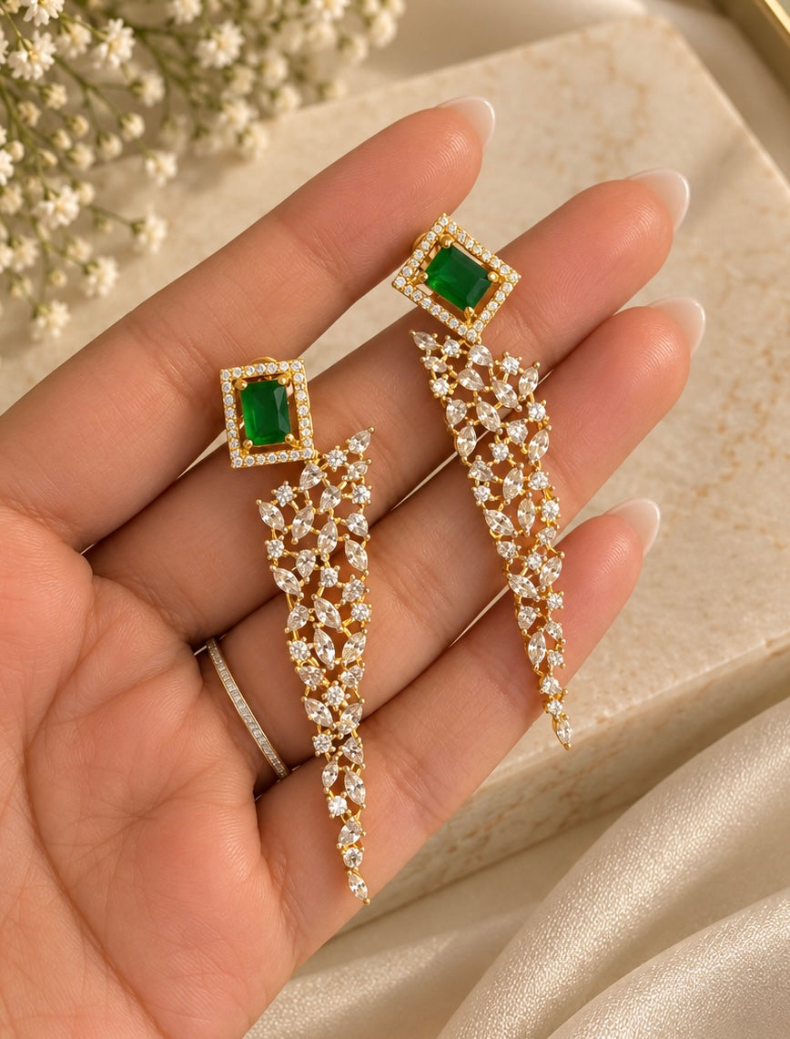 Green Stone Diamond Look Necklace Set