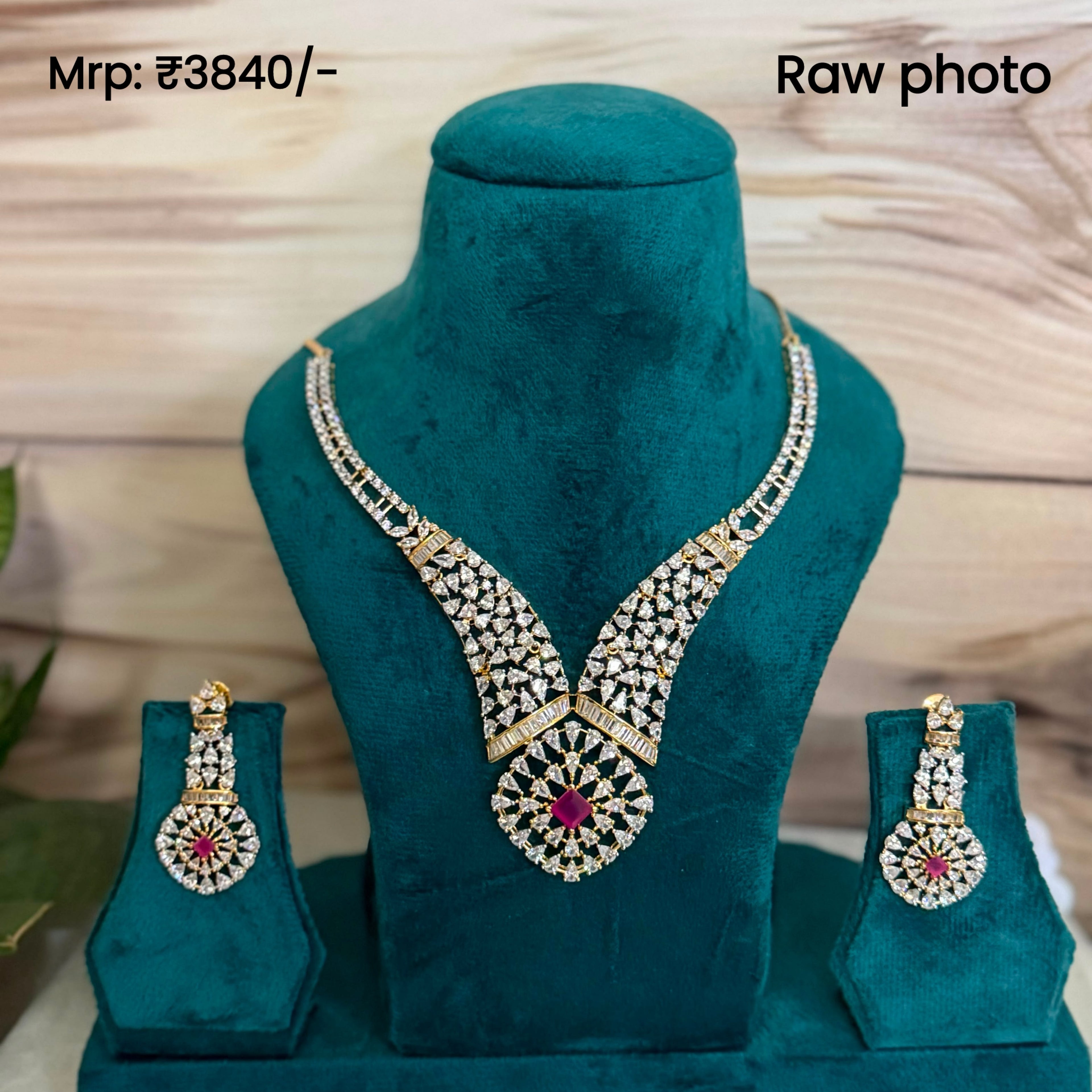 Ruby Royale Diamond Look Necklace Set | American Diamond Bridal Jewellery