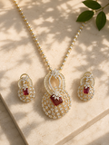 Ruby Red American Diamond Pendant Set | Designer CZ Necklace Set for Women