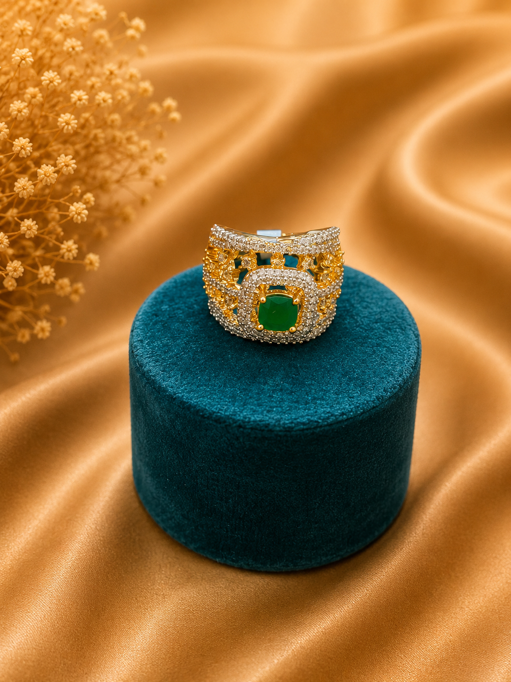 Emerald Green American Diamond Cocktail Ring | Luxury Statement Ring for Women