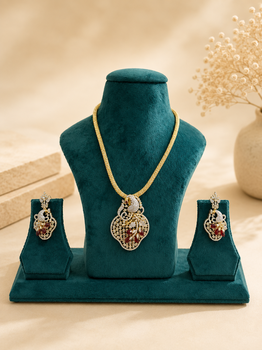 Ruby Stone Designer Pendant Necklace Set for Women | Party Wear Jewellery