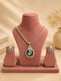 Green Stone Floral Pendant Necklace Set for Women | Elegant Party Wear Jewellery