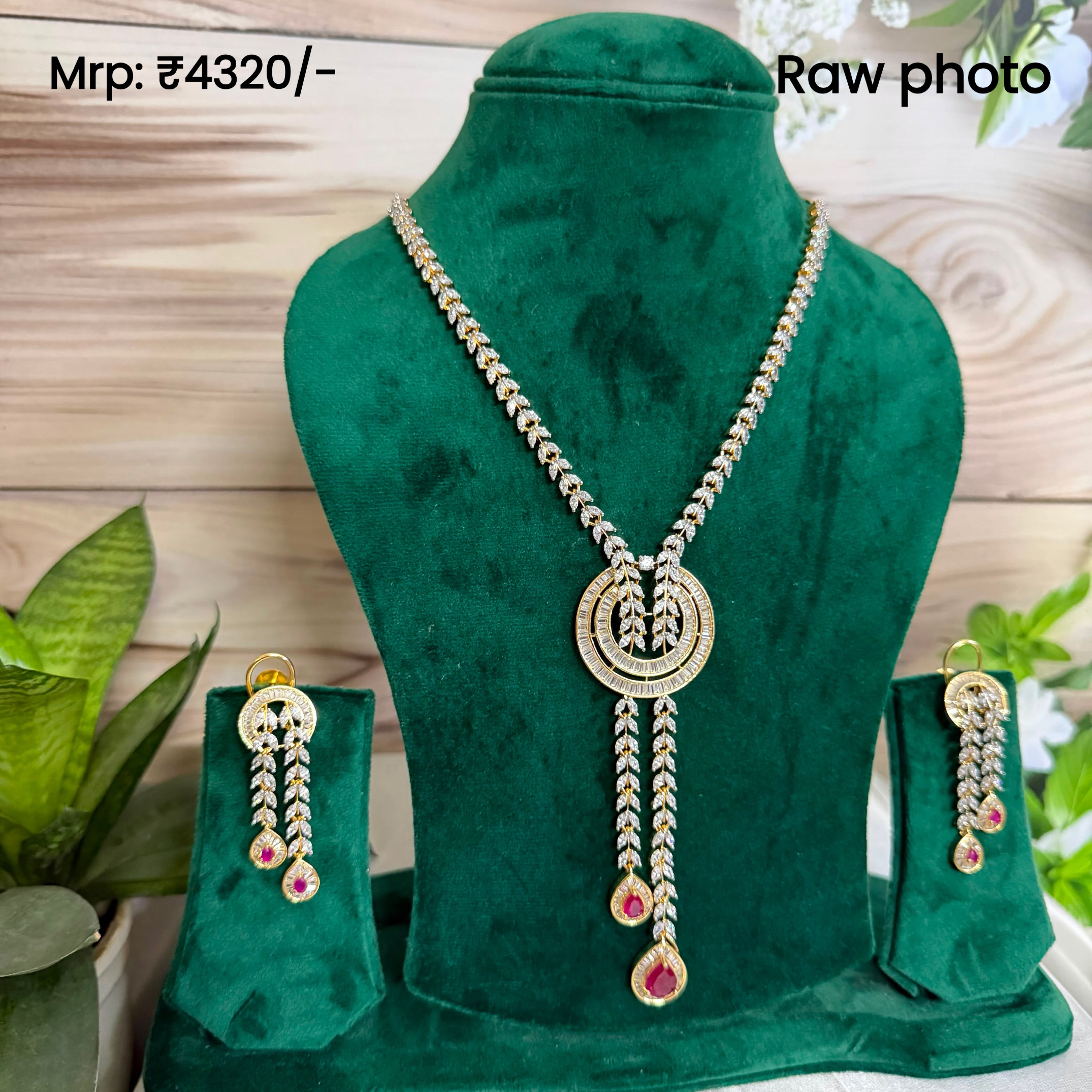 Ruby Cascade Diamond Look Necklace Set | American Diamond Drop Jewellery