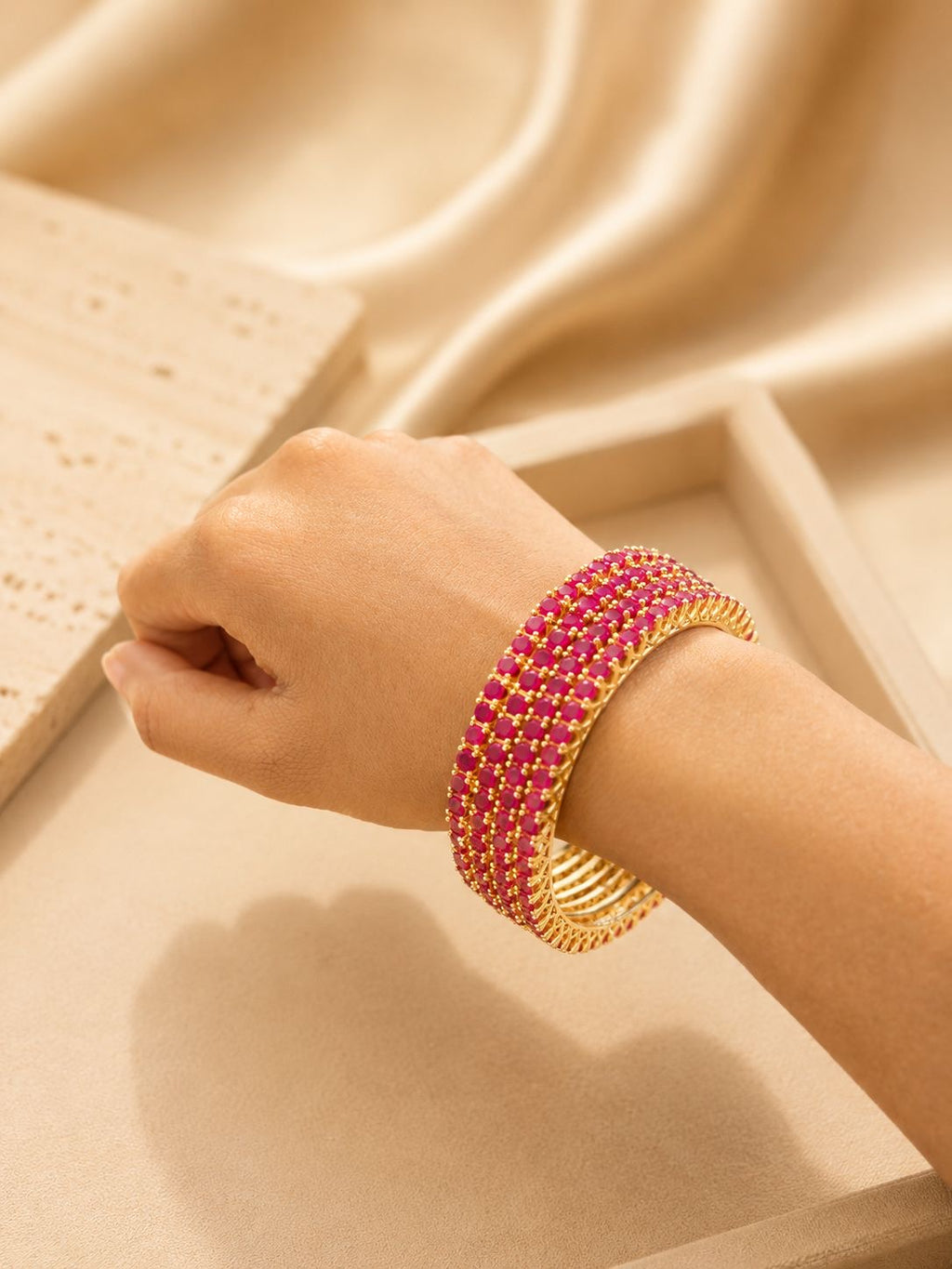 Ruby Stone Broad Kada Bracelet for Women