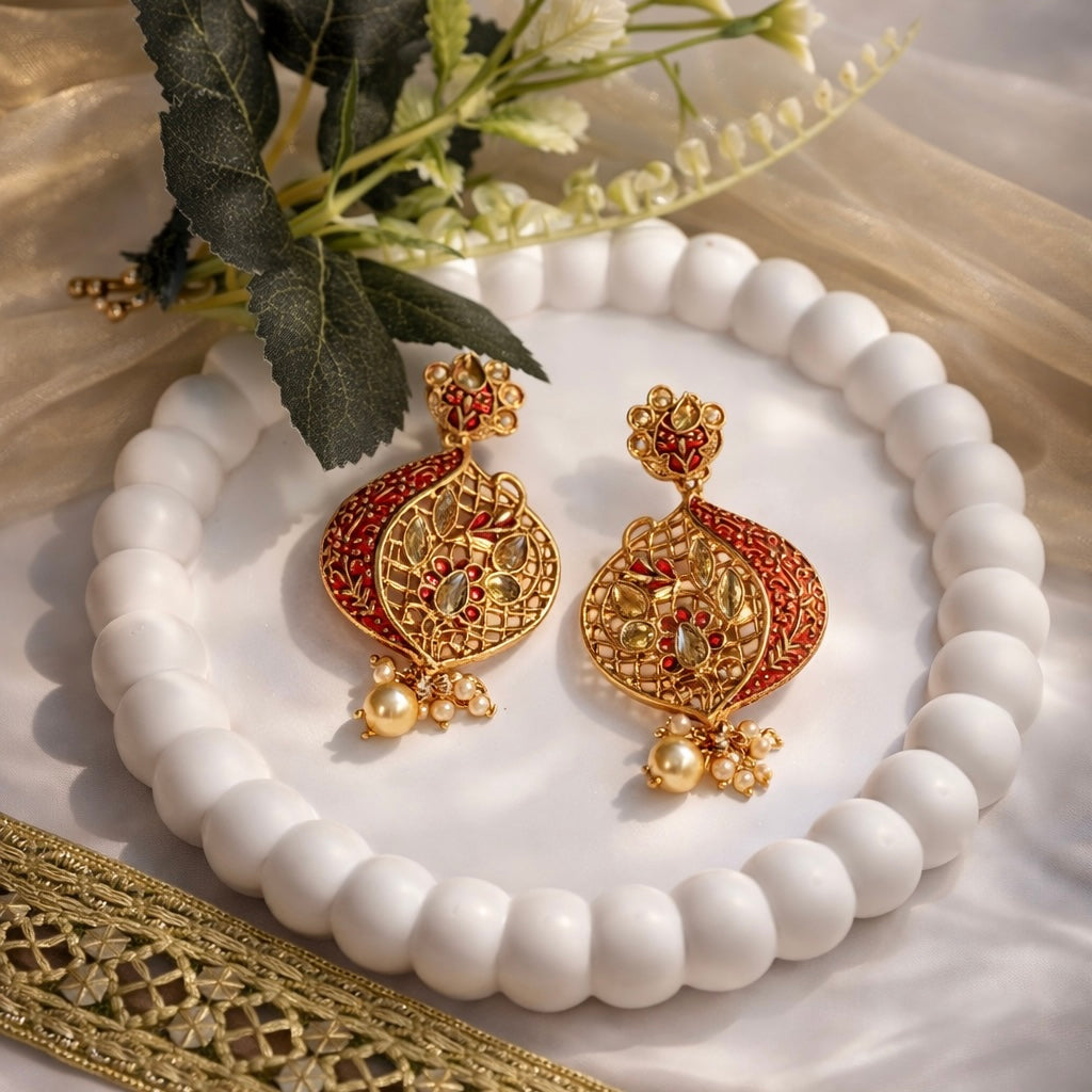 Meenakari Red Earrings