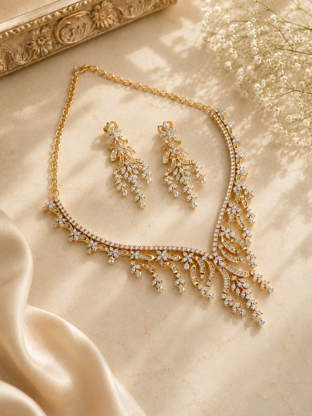Diamond Cascade Necklace Set | Luxury Statement Diamond Look Jewellery