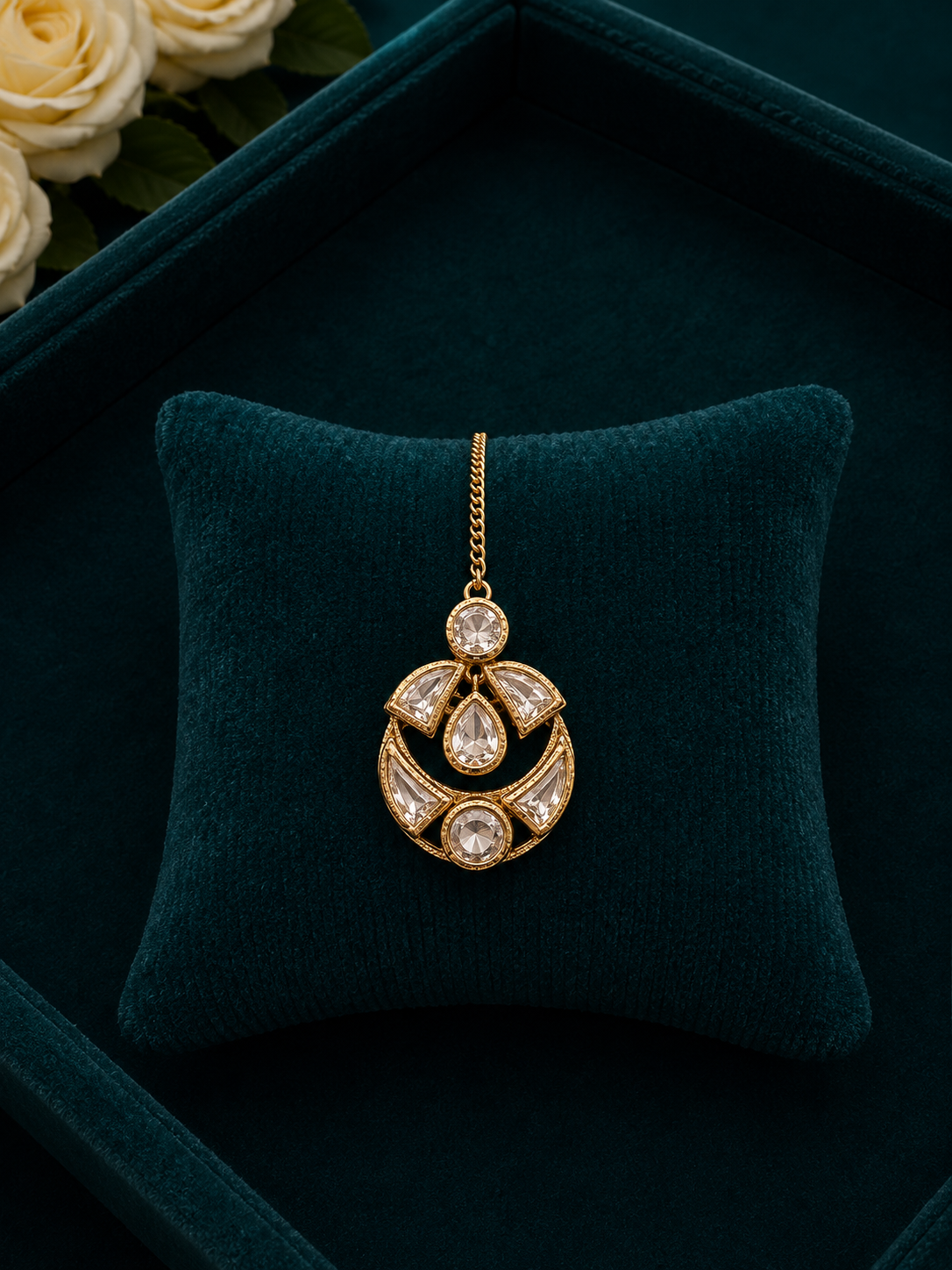 Contemporary Kundan Crescent Maang Tikka for Women