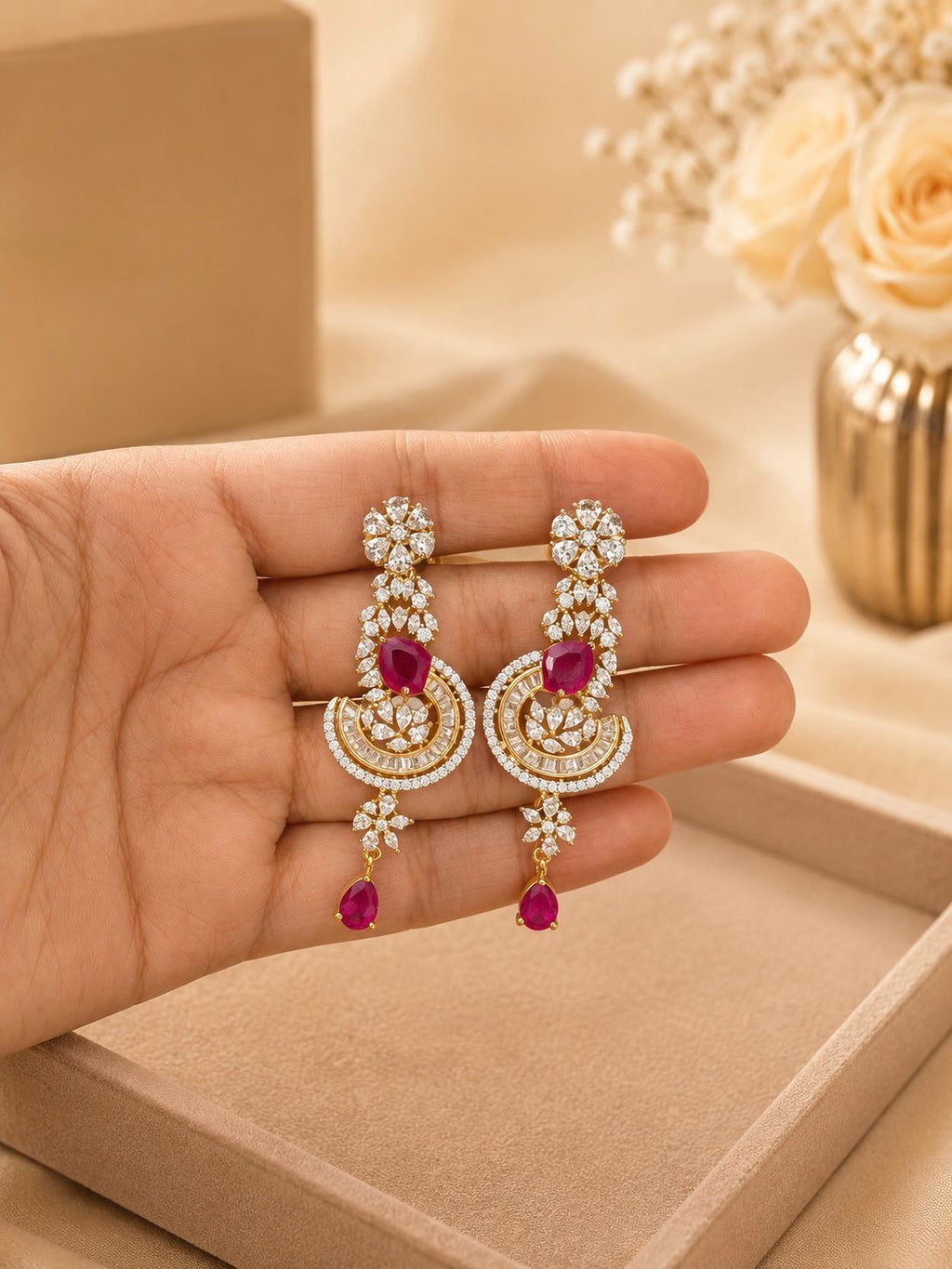 Ruby Drop Diamond Statement Necklace Set