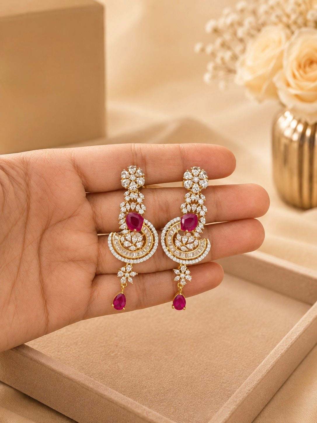 Ruby Drop Diamond Statement Necklace Set