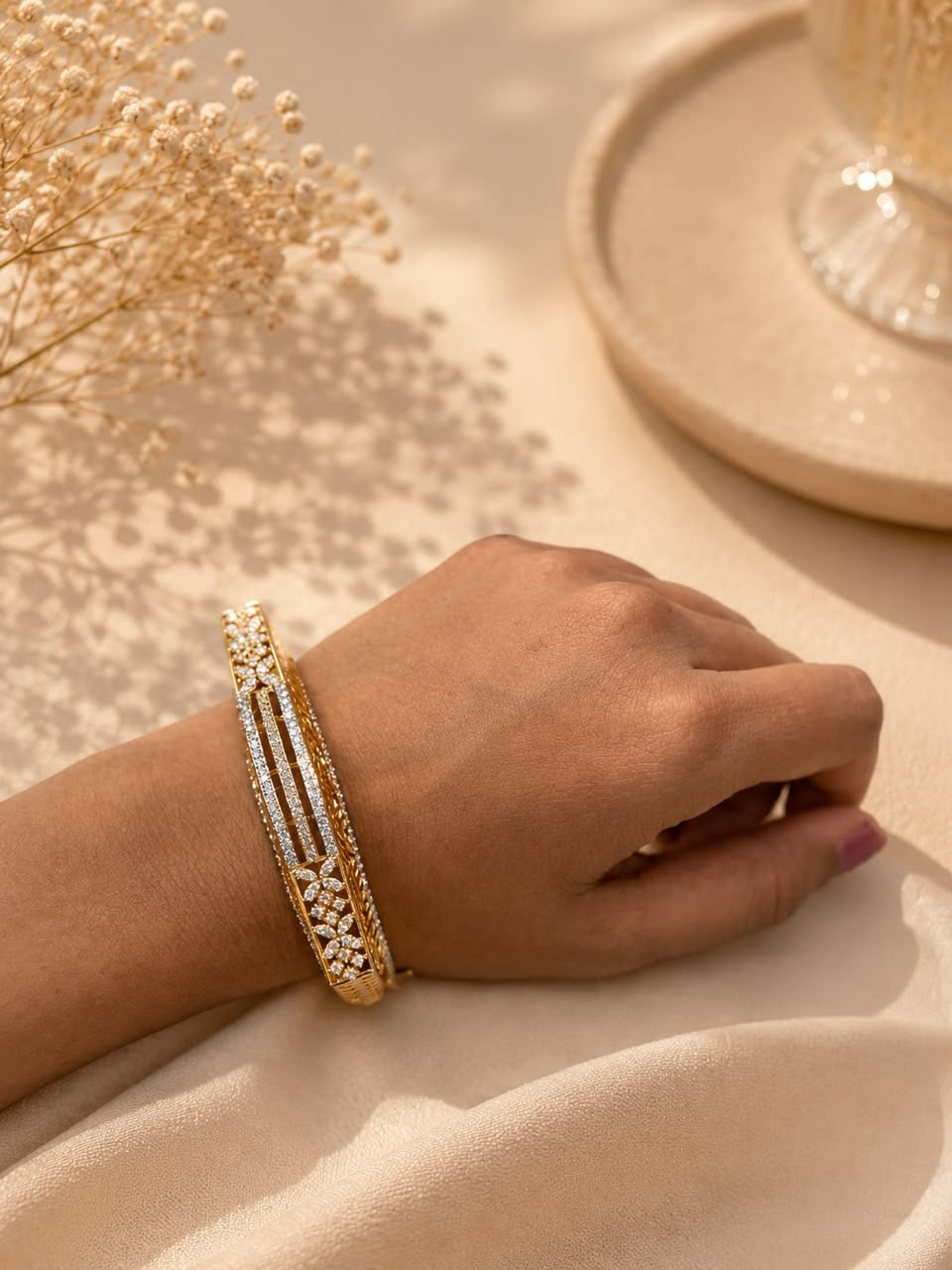 Diamond Floral Crystal Gold Bracelet
