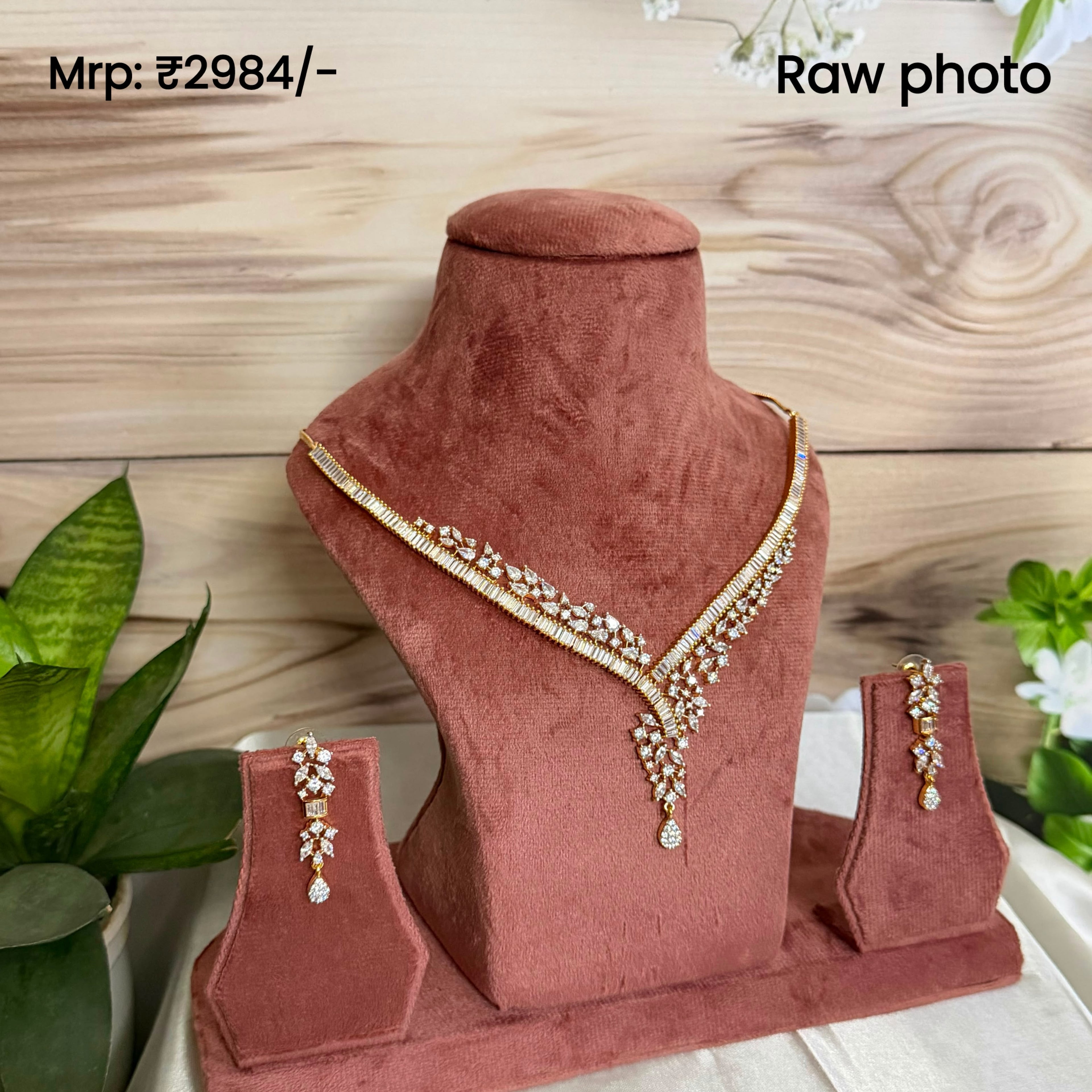 Celeste V-Layer Diamond Look Necklace Set | Elegant American Diamond Bridal Jewellery