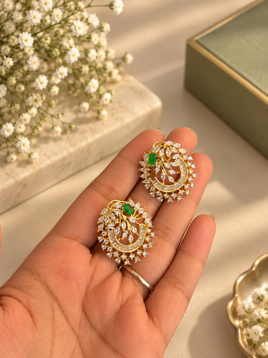 Green Leaf Diamond Look Necklace Set