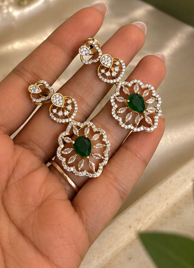 Green Diamond Look Necklace Set with Matching Earrings
