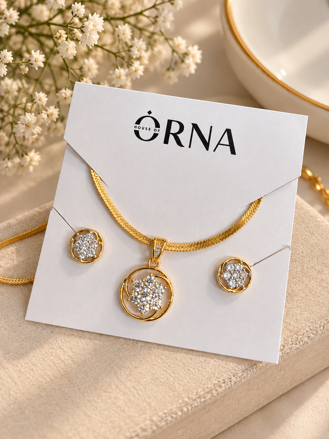 Diamond Look Gold-Toned Necklace Set | Minimal Jewellery for Women