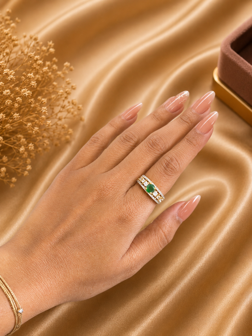 Emerald Clover Ring | American Diamond Designer Statement Ring for Women