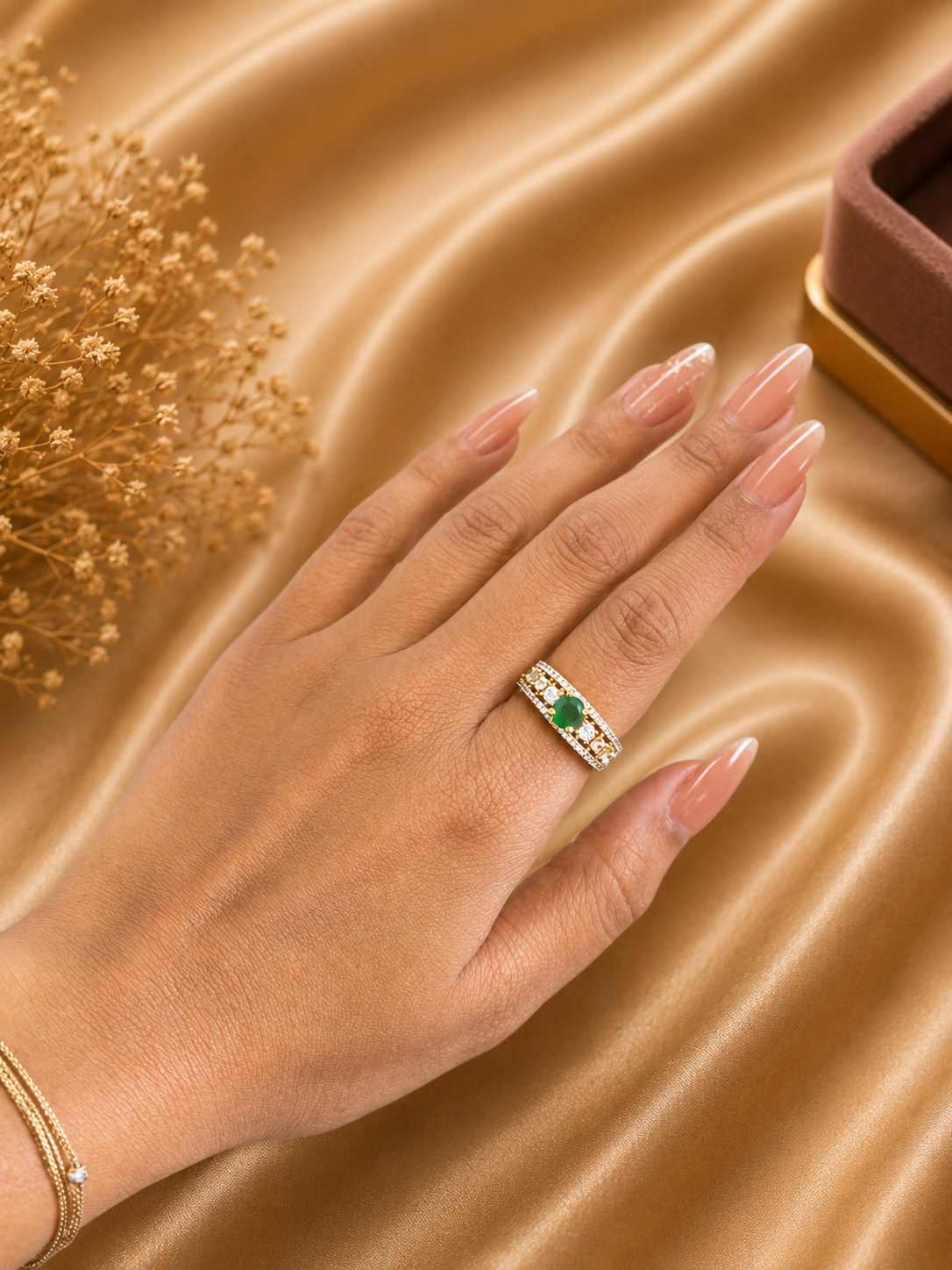 Emerald Clover Ring | American Diamond Designer Statement Ring for Women