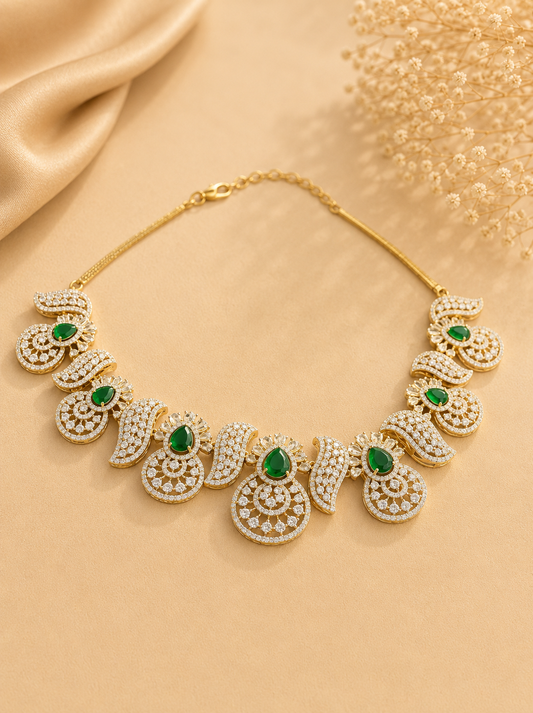 Emerald Green Statement Choker Necklace Set for Women