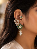 Emerald Floral Ear Cuff Earrings | Statement Crystal Drop Earrings | Anti Tarnish