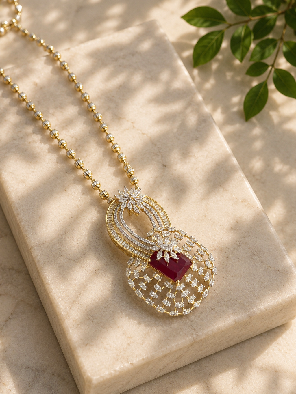 Ruby Red American Diamond Pendant Set | Designer CZ Necklace Set for Women