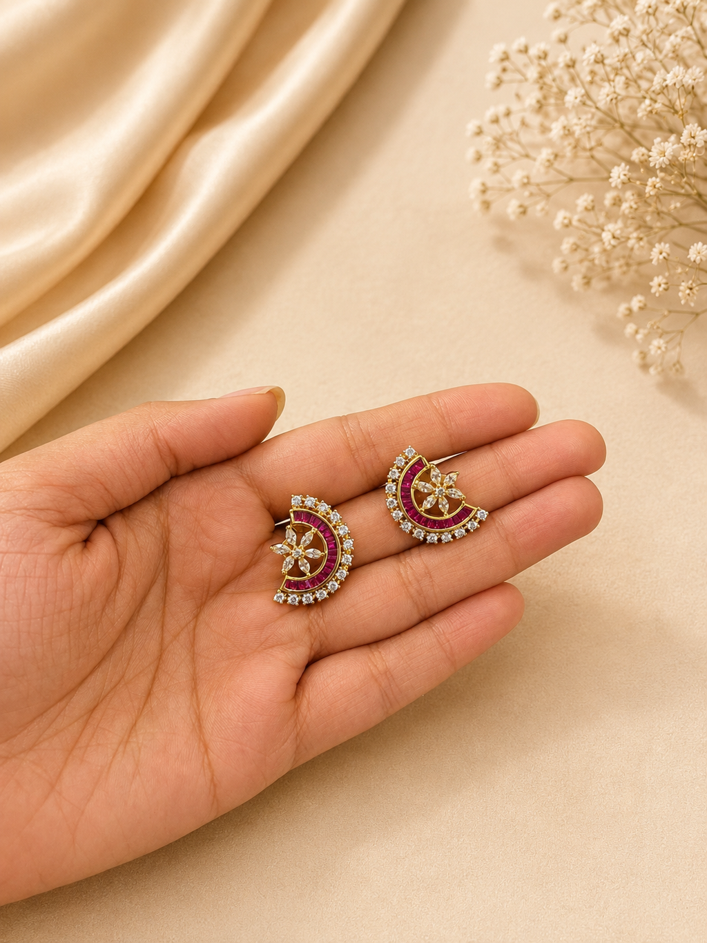 Ruby Crescent Statement Necklace Set with Earrings