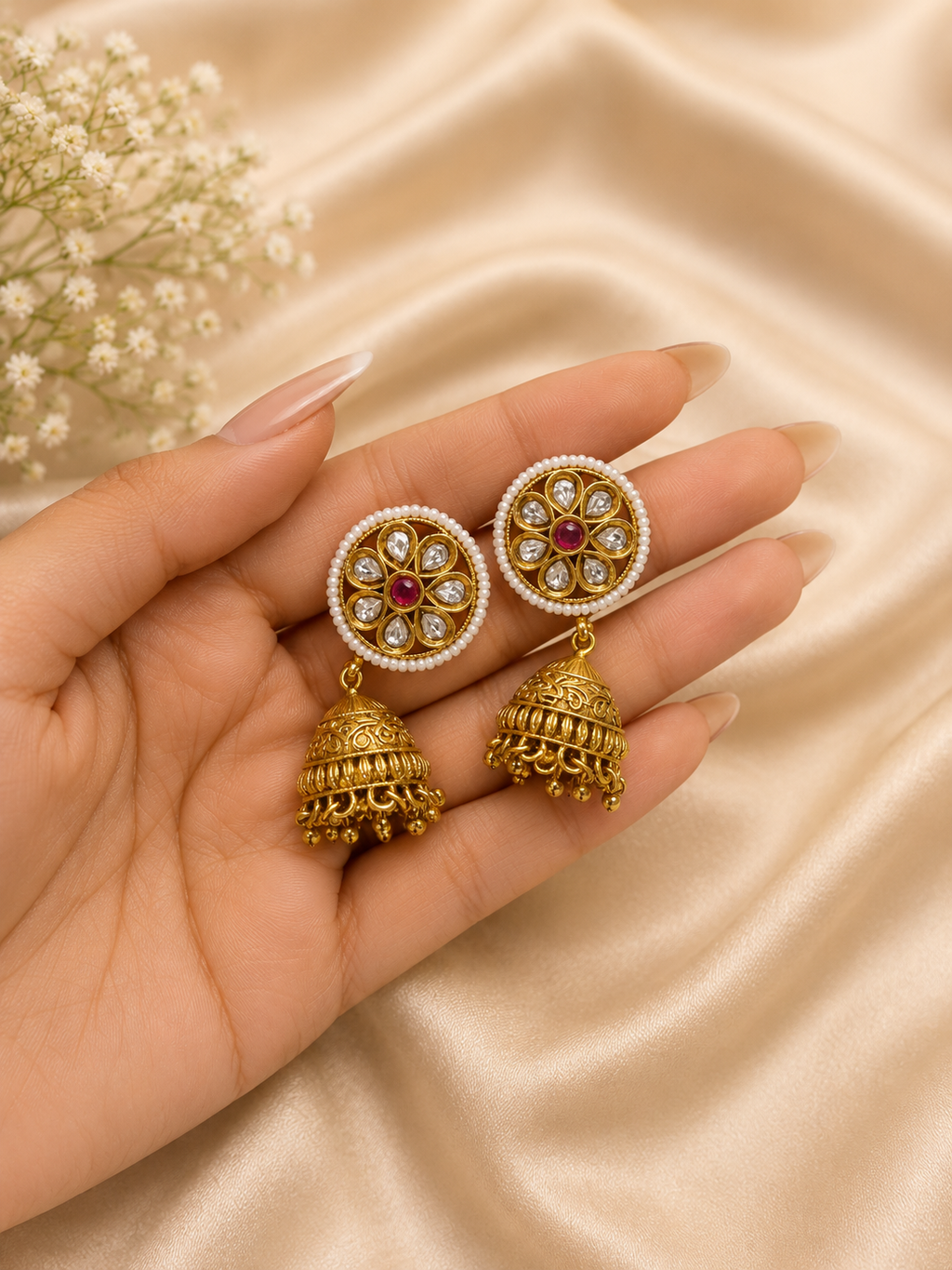 Traditional Gold Tone Choker Set with Jhumka Earrings