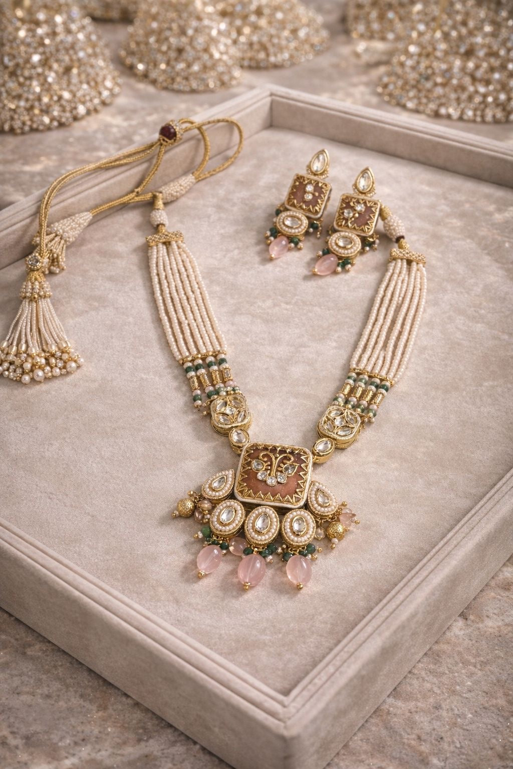 Pearl Polki Tassel Necklace Set