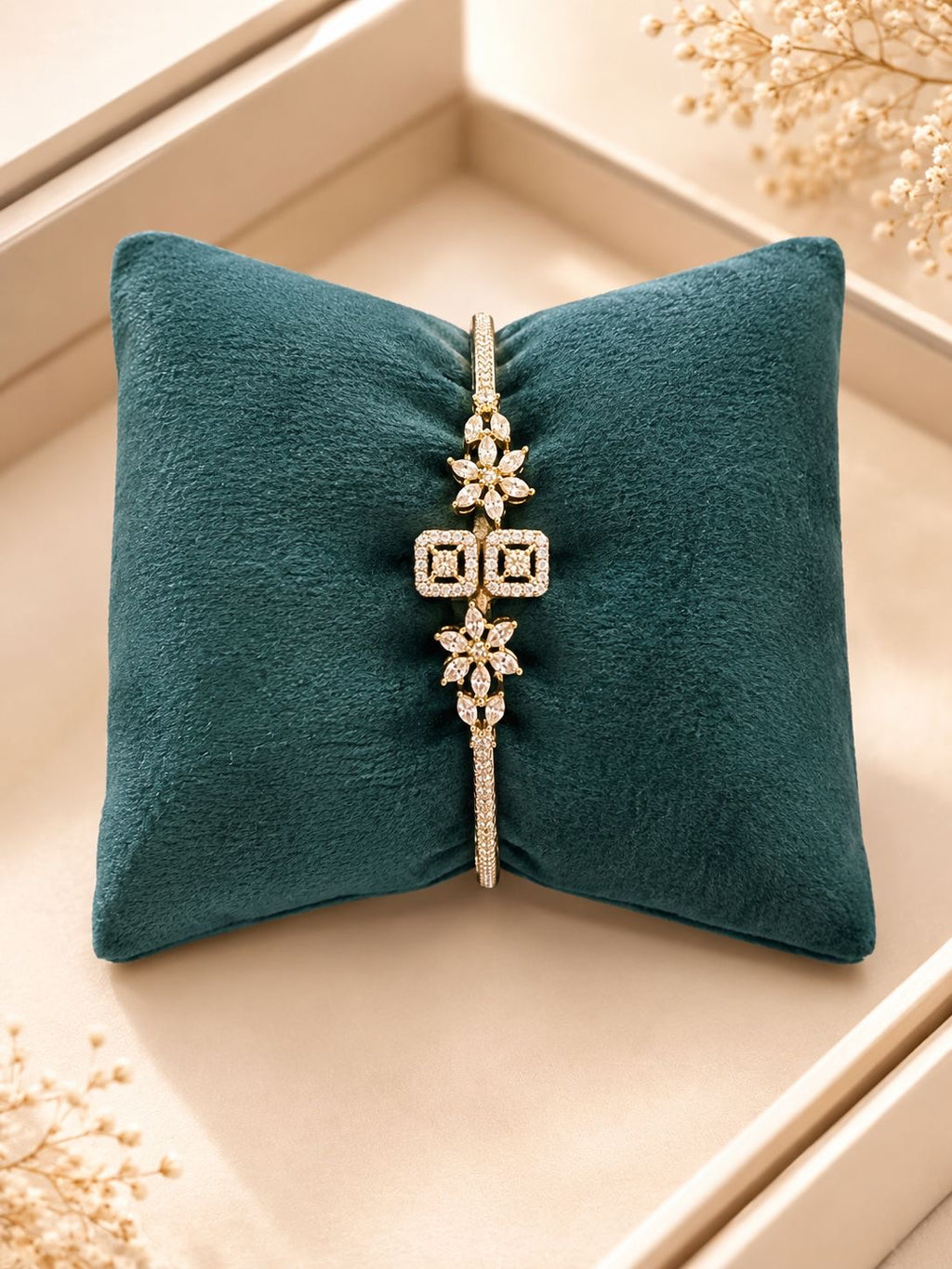 Floral Diamond Open Bangle Bracelet for Women