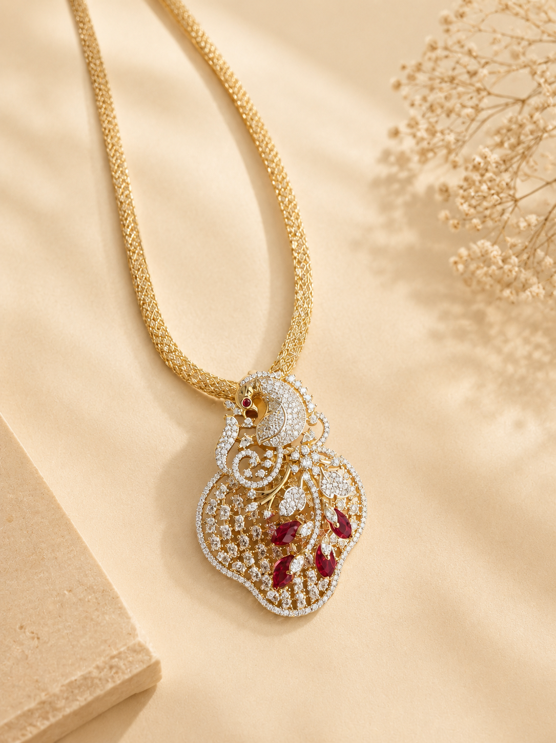 Ruby Stone Designer Pendant Necklace Set for Women | Party Wear Jewellery