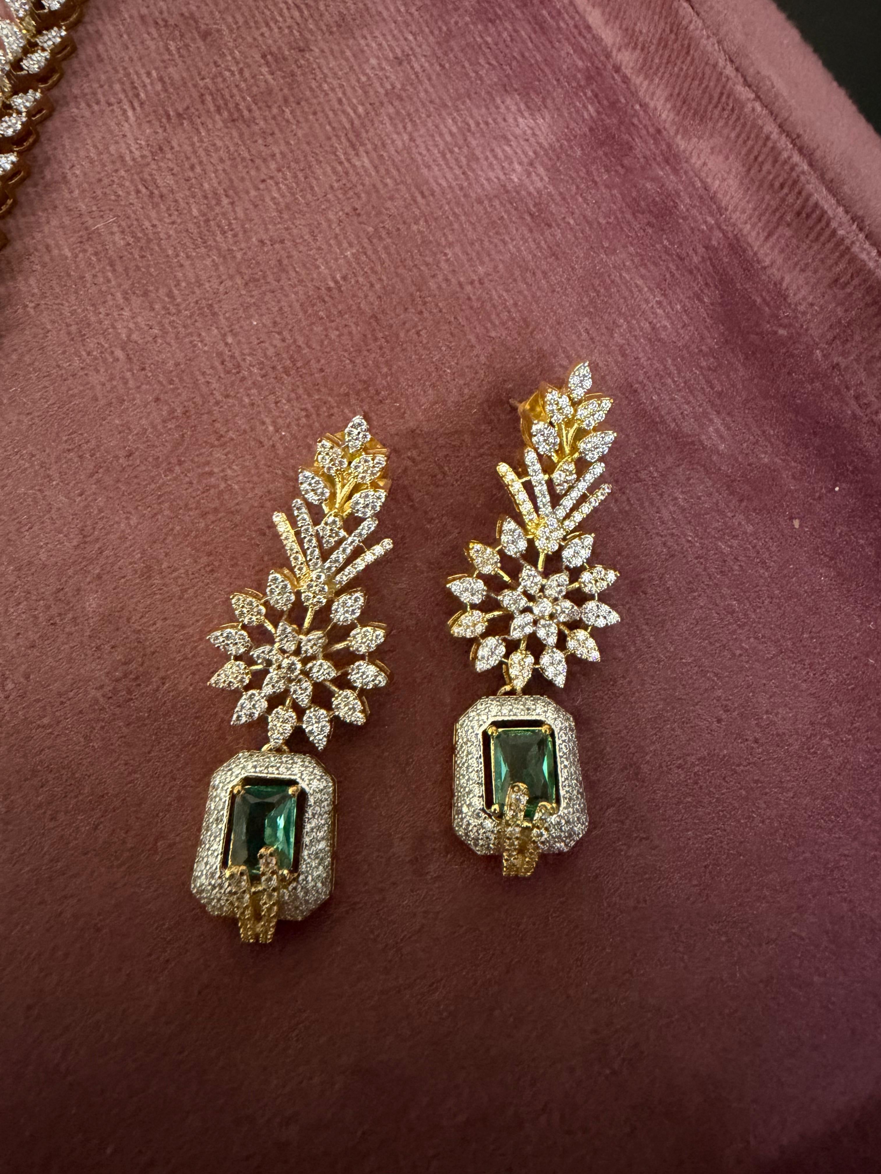 Emerald Drop Diamond Floral Necklace Set