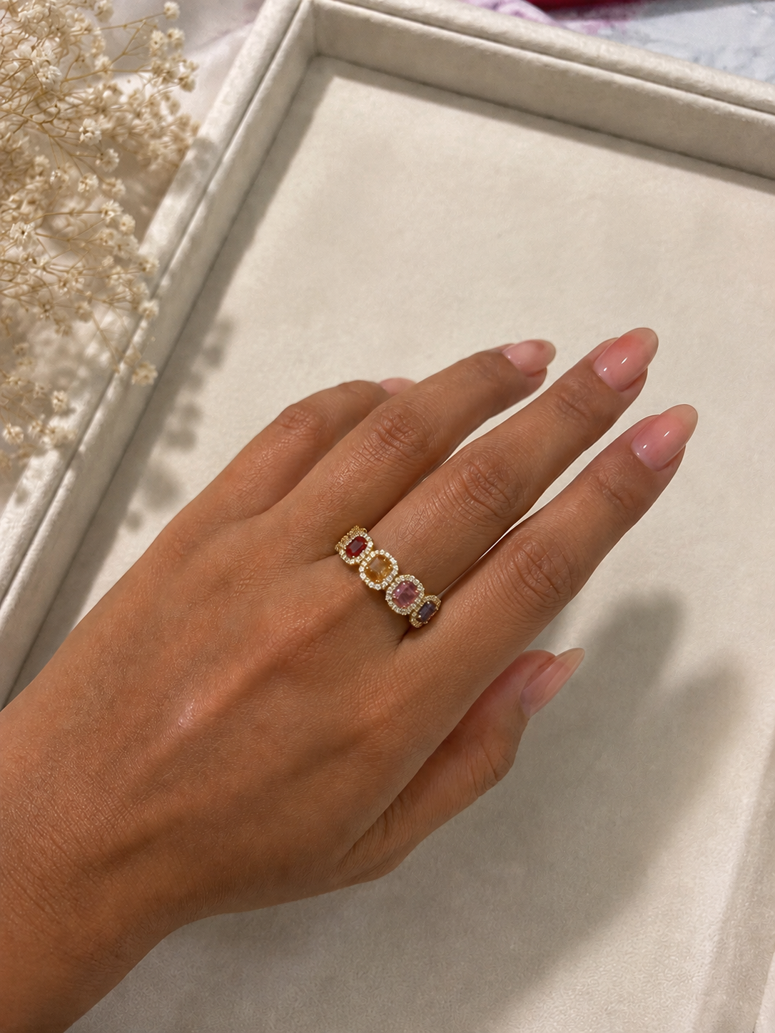 Champagne Crystal Adjustable Band Ring