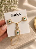 Green Stone Gold Look Bracelet with Pendant