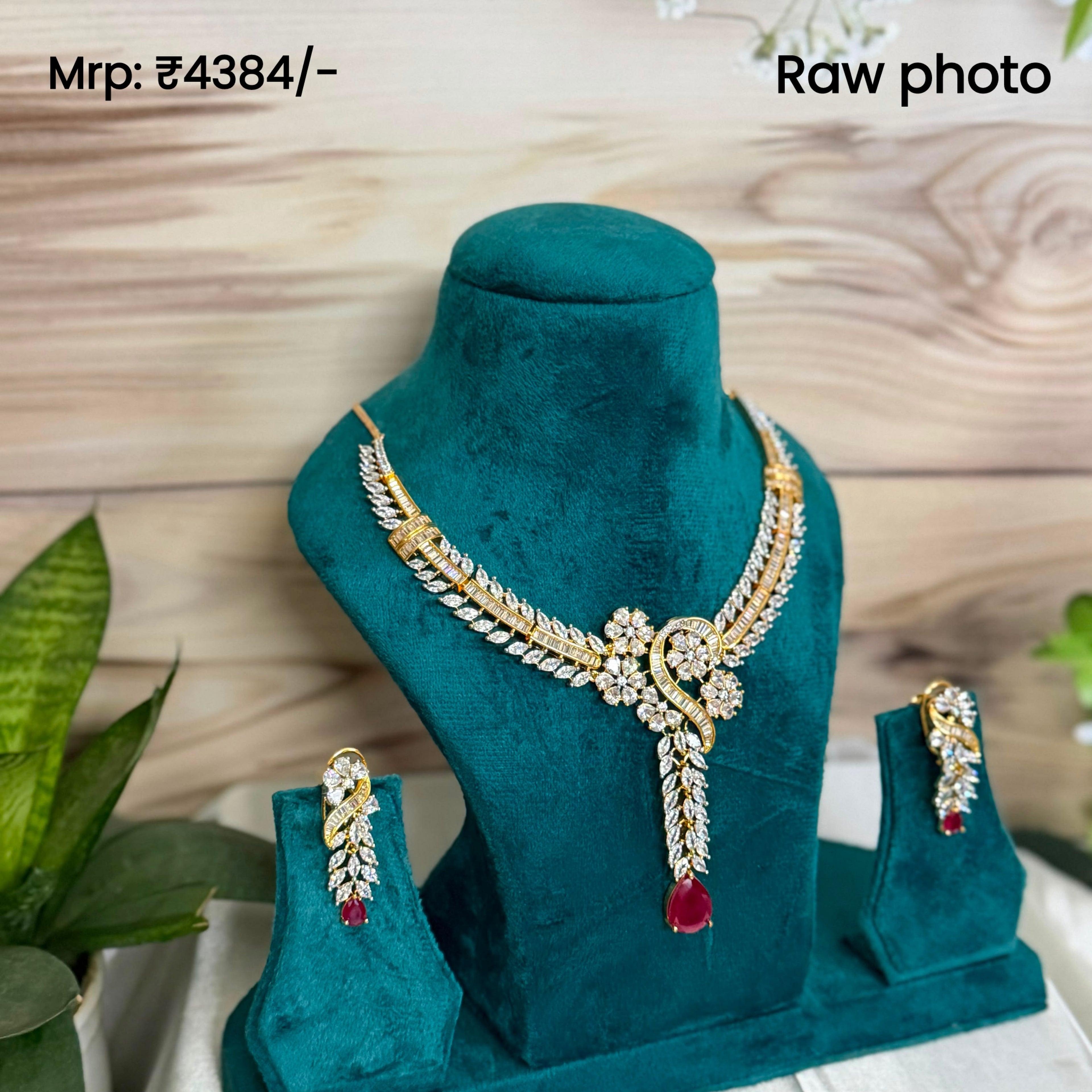Ruby Drop Diamond Look Necklace Set | Statement Bridal Jewellery