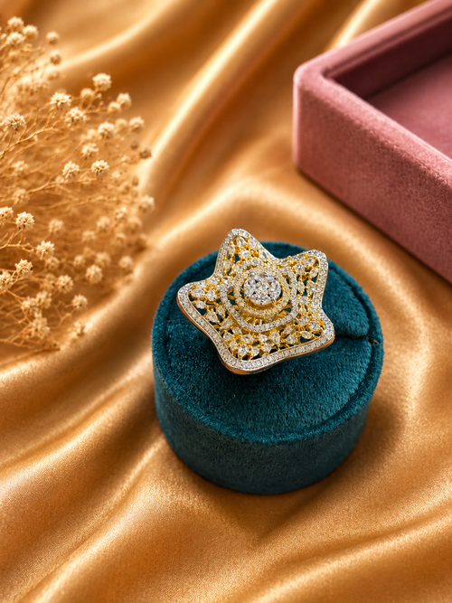 Celestial Star Statement Ring | American Diamond Designer Cocktail Ring for Women