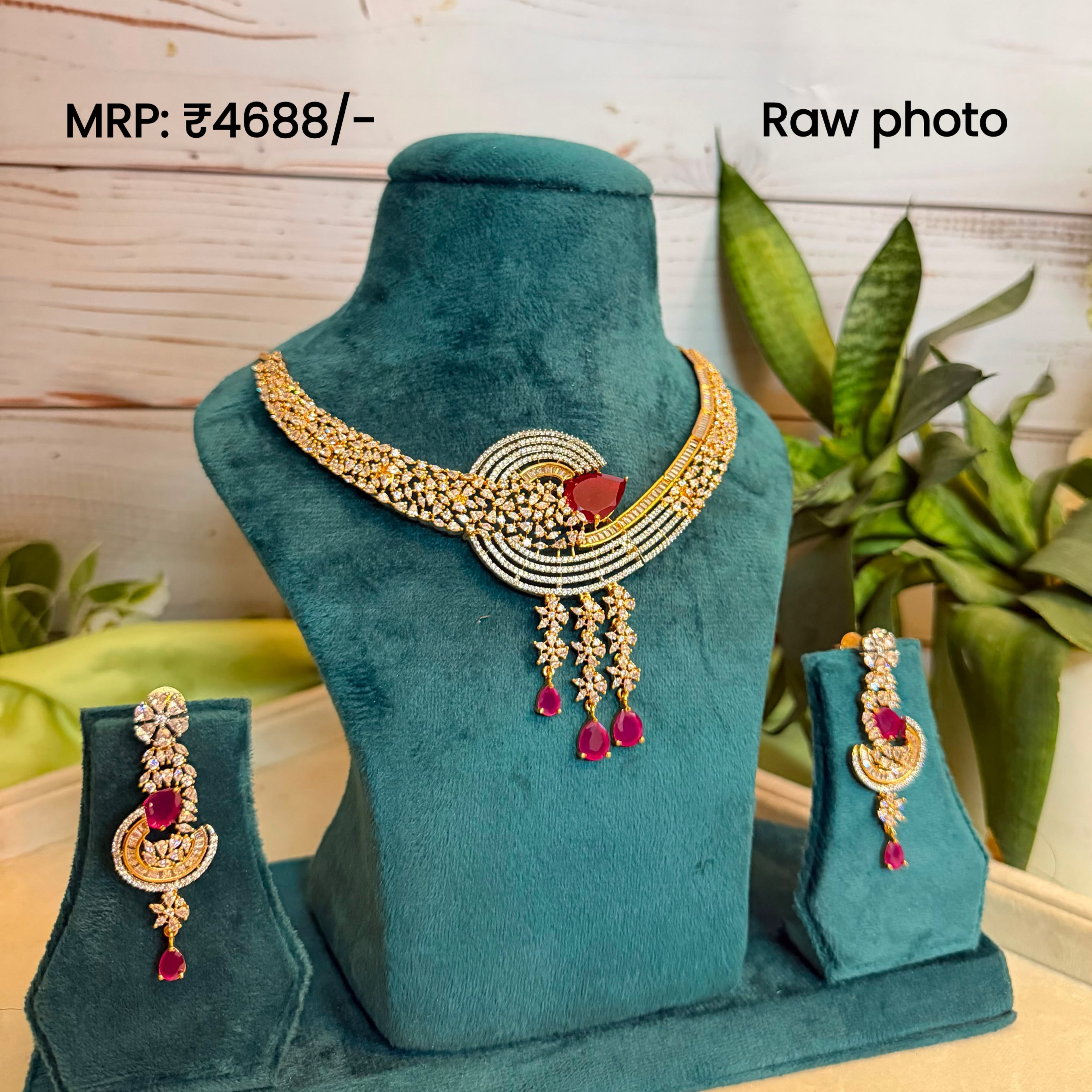Ruby Drop Diamond Statement Necklace Set