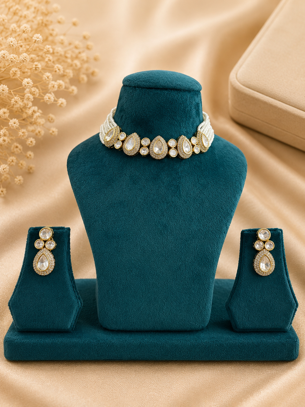 Kundan Pearl Choker Necklace Set for Women | Traditional Wedding Jewellery