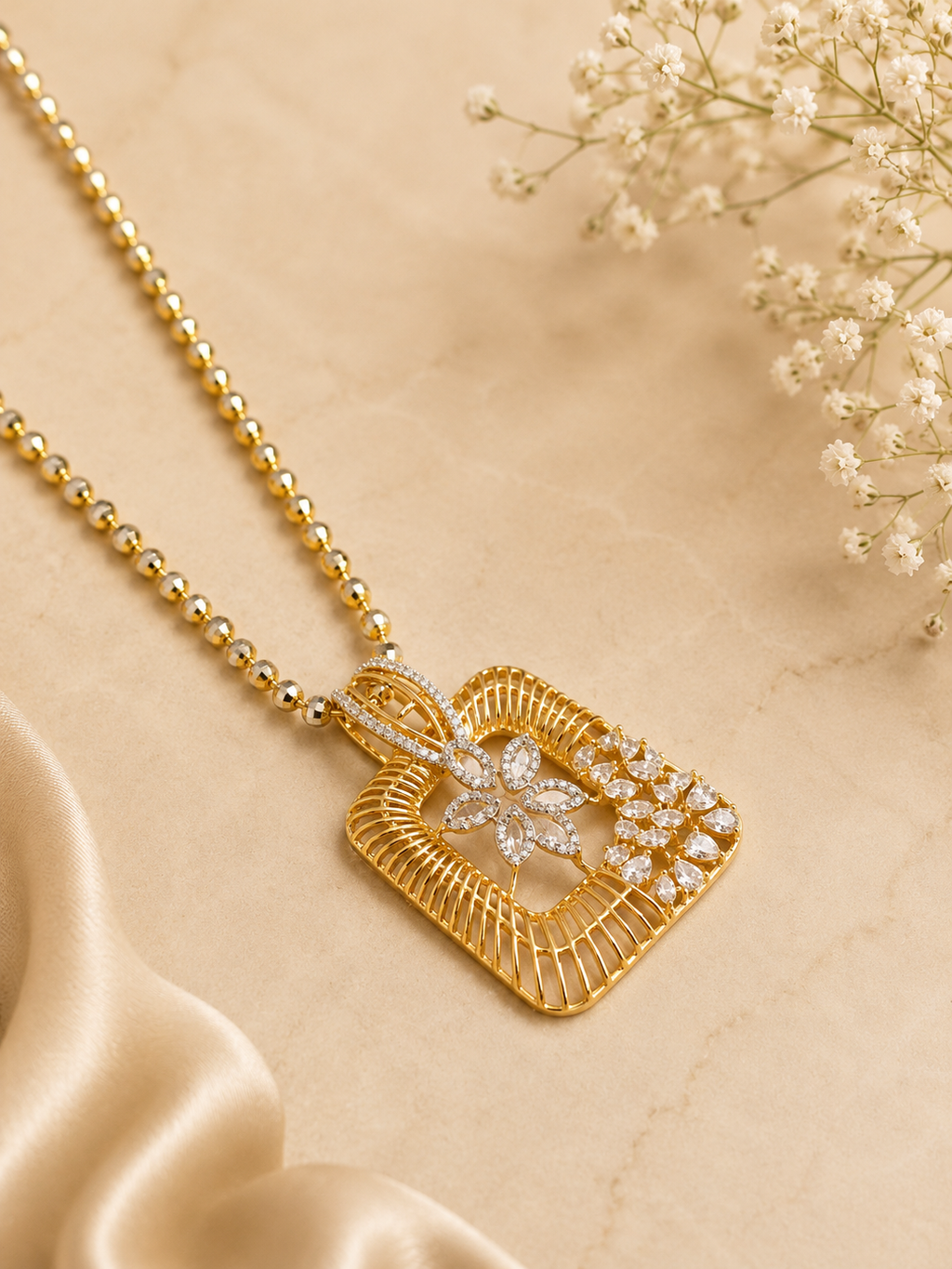 Geometric Diamond Look Pendant Set | Contemporary Gold Tone Jewellery